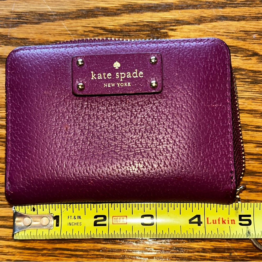 Kate Spade Purple Oxblood Maroon Pebbled Leather Zippered Wallet - Picture 6 of 7